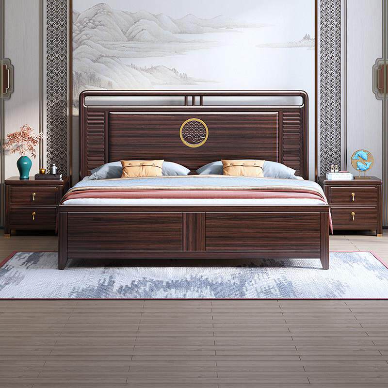 新中式乌金木实木床卧室双人婚床1.8米现代简约储物轻奢高档家具