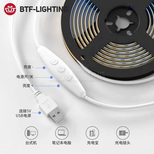 5VUSB供电COB灯带可调节亮度自粘款FCOB柔光厨房酒柜装饰LED灯条