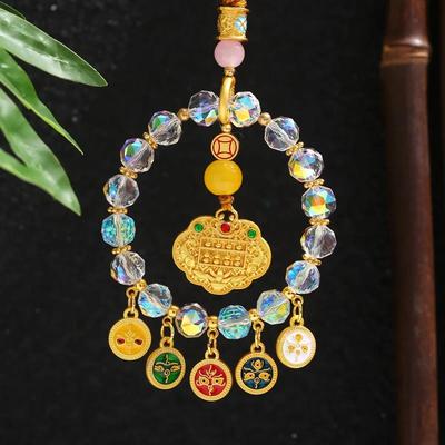 杭州灵隐车挂五路财神五彩琉璃算盘平安纳福财车饰精美高档包挂件