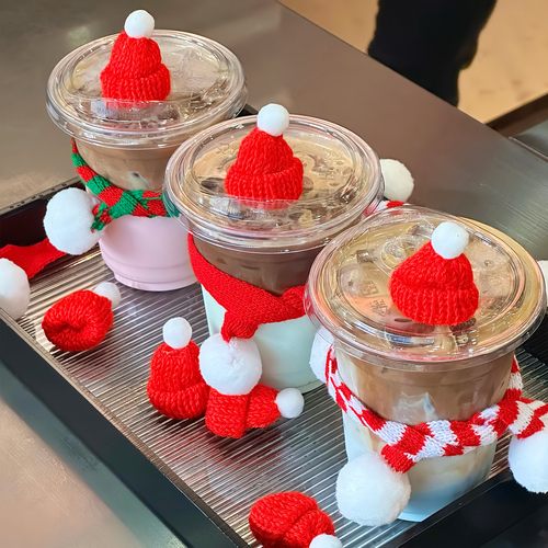 圣诞节装饰咖啡杯小帽子围巾奶茶杯套饮品小配件氛围创意拍照道具