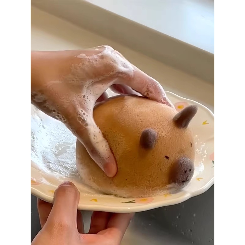 可爱海绵擦卡皮巴拉厨房清洁刷碗洗碗木浆棉加厚强力去污去油家用