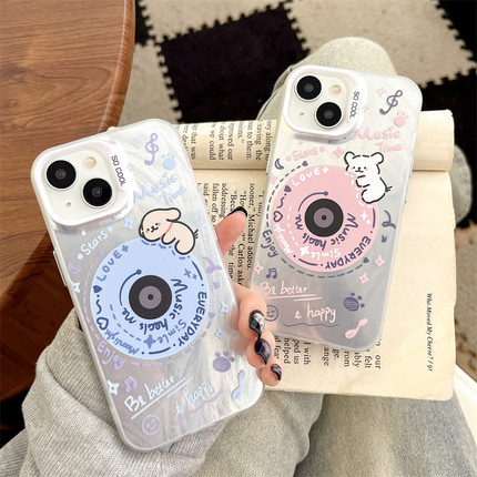 卡通可爱线条狗狗适用iphone15promax苹果14plus手机壳新款13/12mini大孔硬11小羽毛高级感16/8plus防摔硬壳7