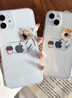 创意情侣上班猫咪狗狗适用苹果13promax手机壳iPhone14pro透明16max/15全包硅胶11软8plus女6s防摔壳12男直边