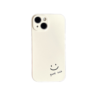 简约goodlucky创意笑脸表情包适用苹果15promax手机壳新款iphone14情侣硅胶软13/12/11/16防摔保护套女7/8/6s