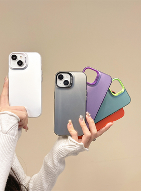 简约新款纯色彩印壳适用iphone15proma手机壳高级感14plus新款13大孔硬12/11防摔女16/8plus保护套7/se3直边x