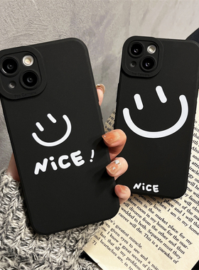 NICE趣味微笑脸表情适用苹果14手机壳情侣女iphone13promax防摔15保护套16max简约男12mini硅胶软黑11全包8/7
