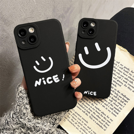 NICE趣味微笑脸表情适用苹果14手机壳情侣女iphone13promax防摔15保护套16max简约男12mini硅胶软黑11全包8/7