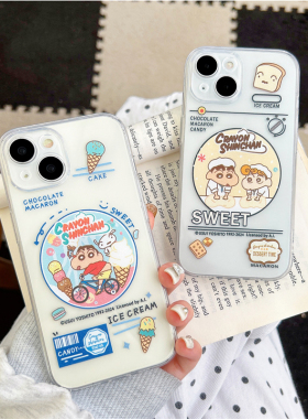 卡通蜡笔小新CD网红适用苹果16promax手机壳iphone15plus透明14全包13/12硅胶软11/XR防摔套情侣8/7保护女se3
