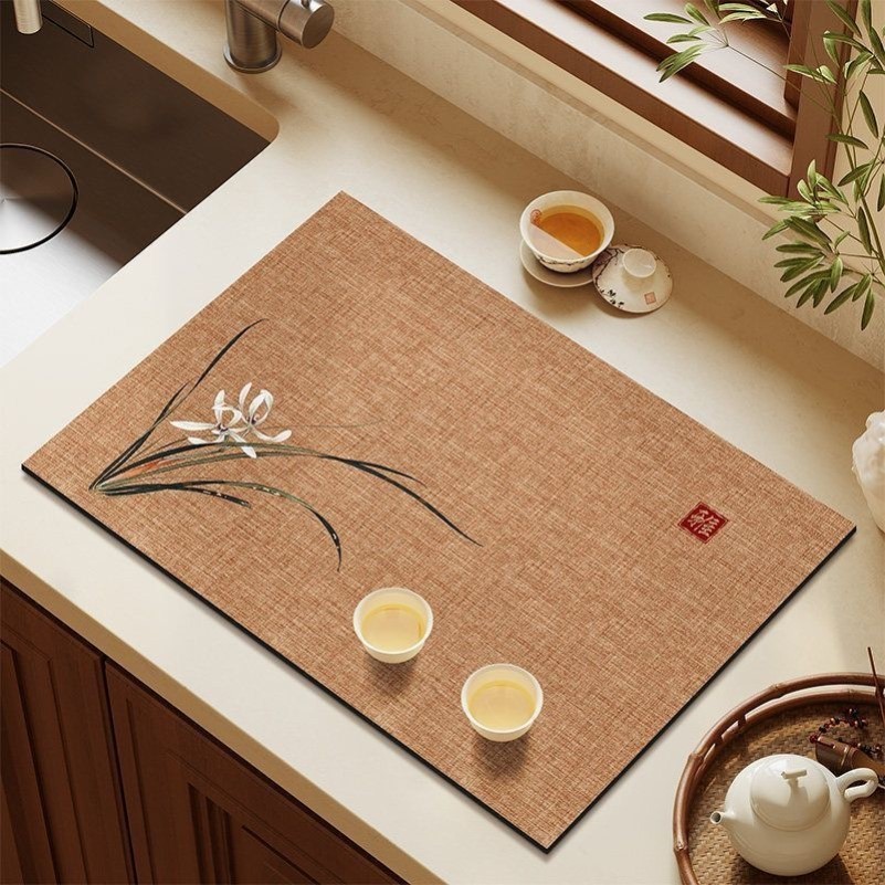 新中式沥水垫硅藻泥厨房餐具碗控水垫免洗茶吧台面防滑干燥吸水垫