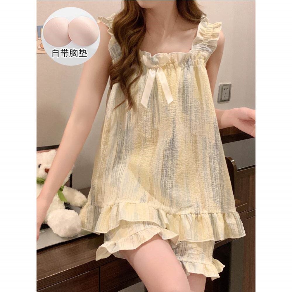 带胸垫睡衣女款夏季性感吊带背心甜美可爱薄款夏天家居服套装