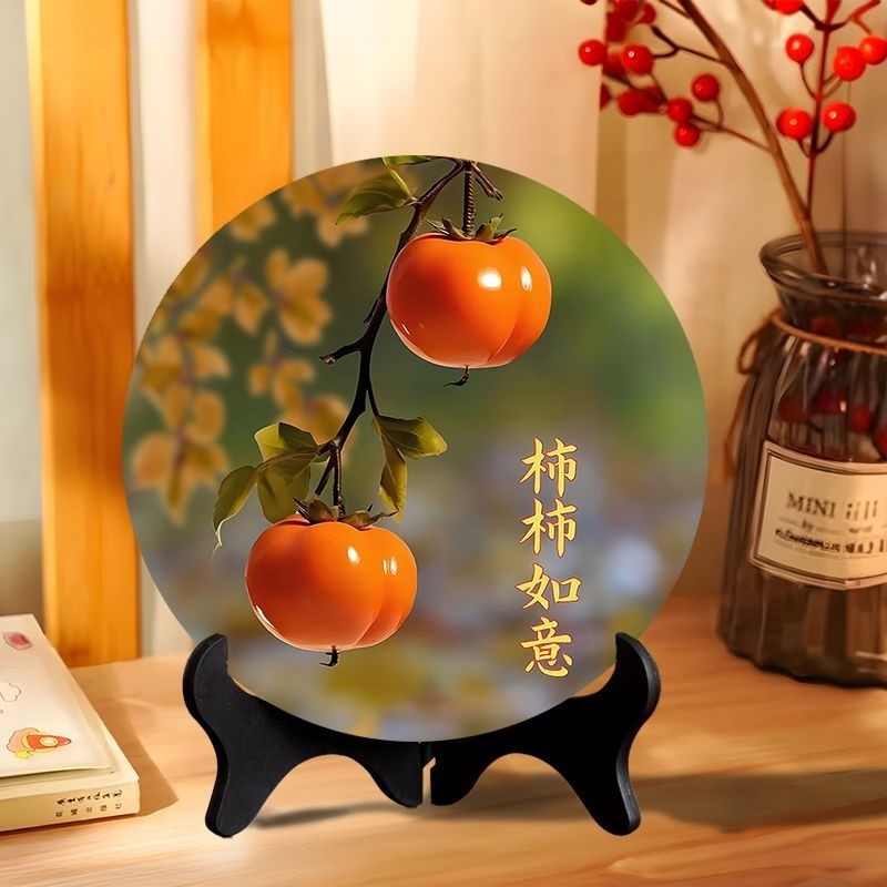 柿柿如意摆件现代装饰画相框餐厅办公室桌面饰品家用乔迁礼物新款