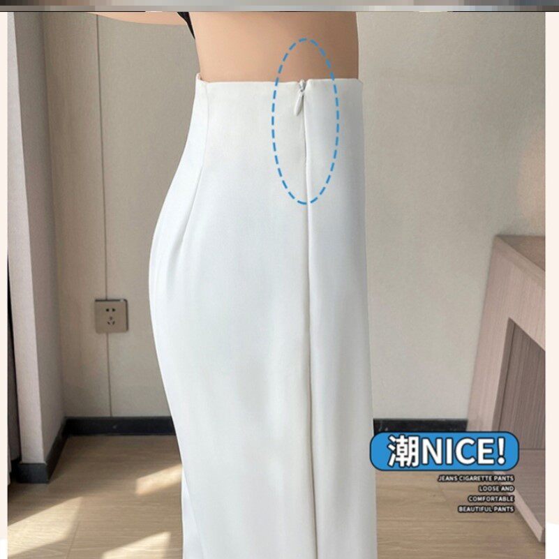 裤子女夏季薄款冰丝侧拉链微喇叭西装裤高级感垂感高腰窄版阔腿裤