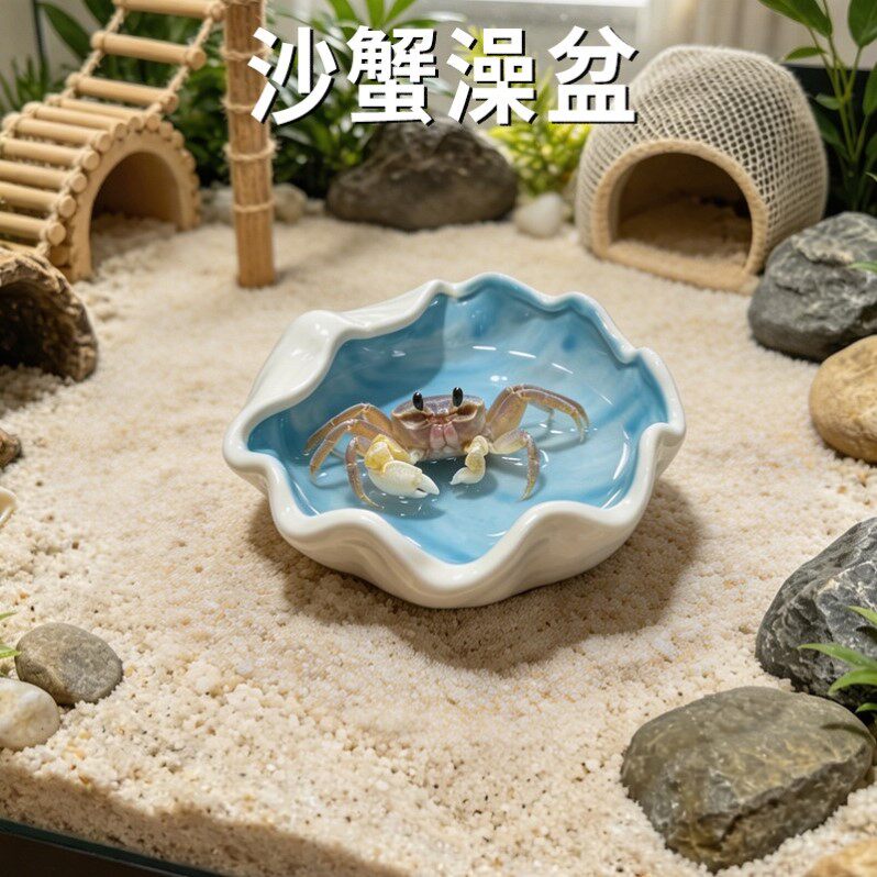 沙蟹澡盆专用陶瓷泡澡造景装饰洗澡生态饲养箱景观水盆观赏蟹用品
