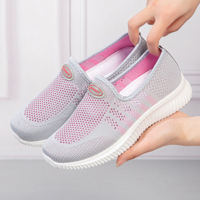2022夏季上新网面透气柔软舒适飞织鞋一脚蹬浅口妈妈鞋跑步鞋子