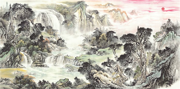 四尺横幅国画精品山水【云山淡雅】未装裱画芯多种尺寸(t)