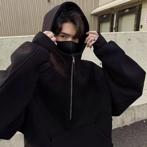 社恐高领华棉连帽卫衣男女同款