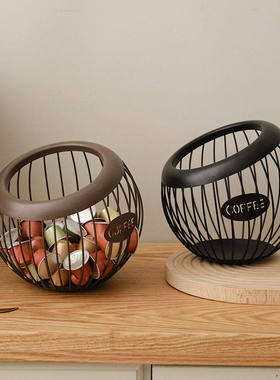 欧式斜口收纳篮咖啡大小胶囊奶球糖收纳层架储放黑色创意水果不锈