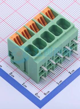 弹簧式接线端子KF207R-6.35-5P 弯插,P=6.35mm 1x5P 绿色