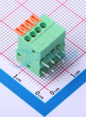 弹簧式接线端子DB141R-2.54-4P-GN 弯插,P=2.54mm 1x4P 绿色