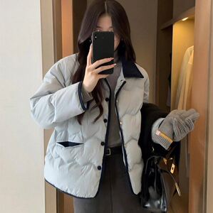 棉服灯芯绒翻领羽绒棉服女短款轻薄休闲冬季韩版小香风外套潮