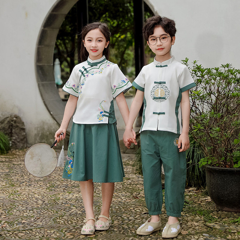 儿童古风合唱服小学生兄妹汉服中国风唐装男女童国学班服套装六一