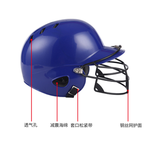 新专业棒球头盔打击头盔双耳棒球头盔 戴面具防护罩护头护脸棒垒