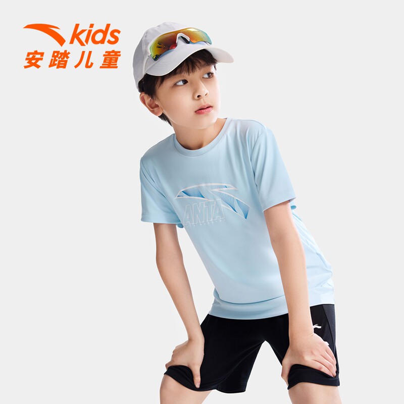 安踏儿童运动短袖男童透气速干T恤2026夏季新款跑步透气上衣宽松T