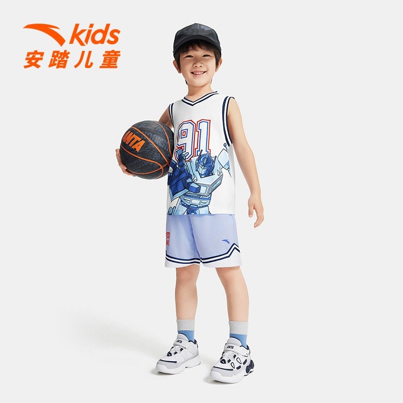 安踏儿童25夏季新款男小童宽松变形金刚速干篮球比赛套