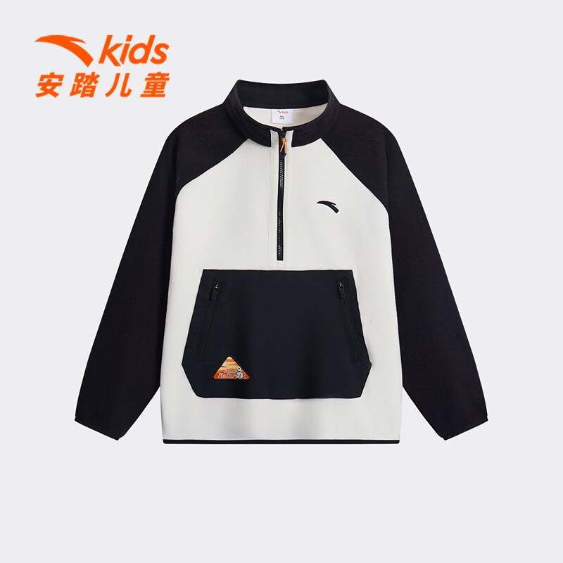 安踏儿童男大童针织套头衫2025年冬款上新舒适保暖加绒卫衣时尚