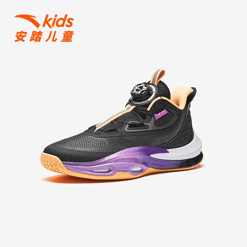 安踏儿童运动鞋男大童青狂旋钮扣缓震耐磨中帮篮球鞋