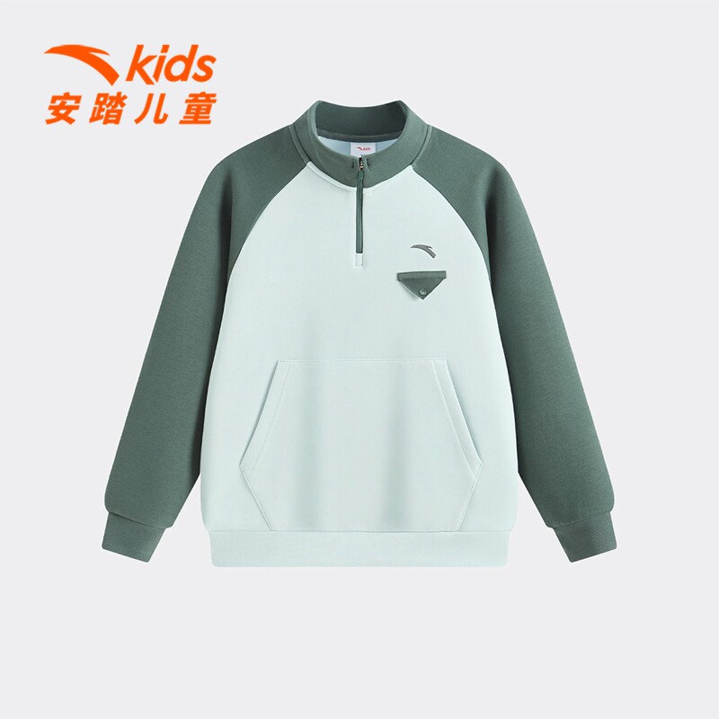 安踏儿童男大童针织套头衫2026年春季新款舒适亲肤中大童立领卫衣
