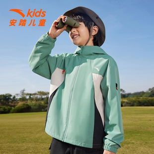 安踏儿童丝光绒运动上衣外套2025春季新款男童中大童防风保暖外套