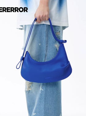 ADERERROR 24SS Hobo 单肩包时尚蓝色标志幸运饼形状牛皮托特包