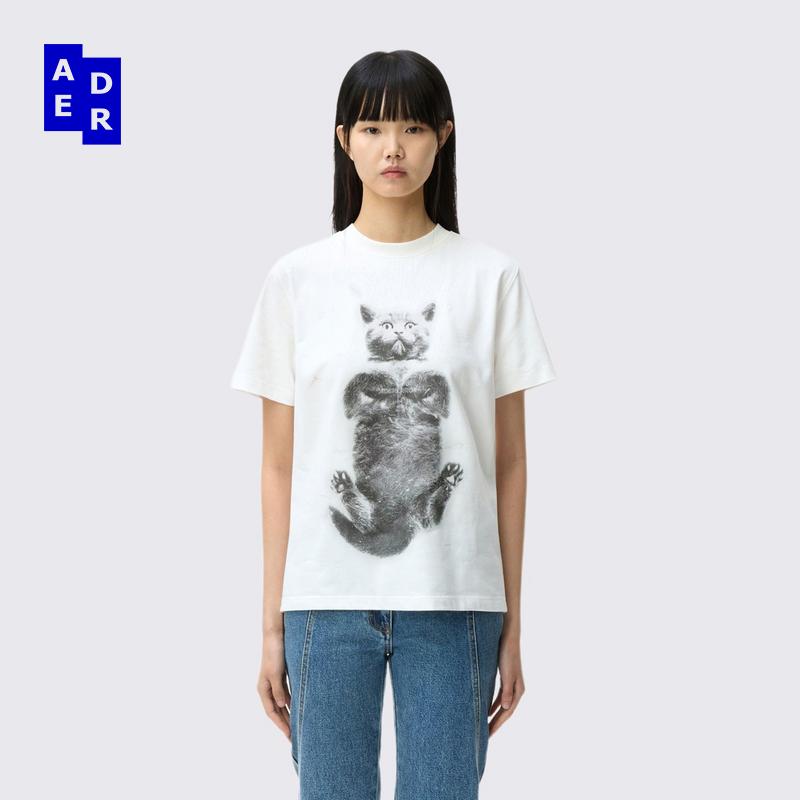 ADERERROR Pet Blue cat T恤02猫咪图画宽松T恤