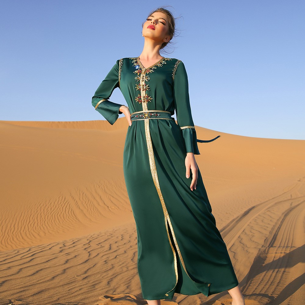 迪拜沙特阿布扎比连帽花边连衣裙穆斯女长袍abakya muslim dress