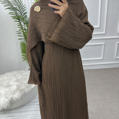 土耳其纯色双层连衣裙长袍民族穆斯女muslim dress robe long