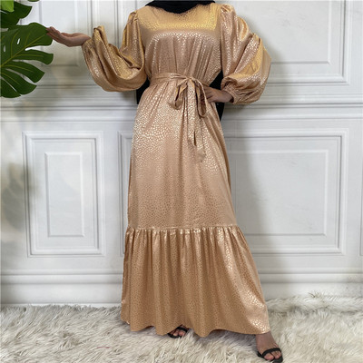 印花女装拼接穆斯束口连衣裙Ramadean Kaftan Dubai Dress Eide