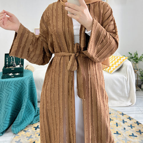 欧美迪拜优雅长裙开衫腰带muslim women robe long Kimono Open