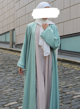 中东土耳其迪拜纯色开衫连衣裙女women robee musli Dubai Kimono