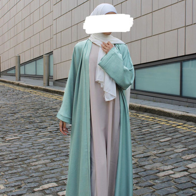 土耳其迪拜纯色开衫连衣裙女