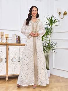 中东摩洛哥跨境外贸女装长袍新款烫金修身连衣裙ebay musli dress