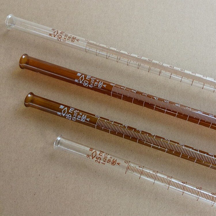 天玻四氟滴定管25 50mla级过检白棕茶色聚四氟乙烯活塞酸碱式通