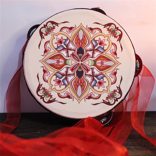 维吾尔族舞铃鼓舞蹈敦煌手鼓上铃鼓7英寸国风坦领铃鼓17.5CM唐鼓