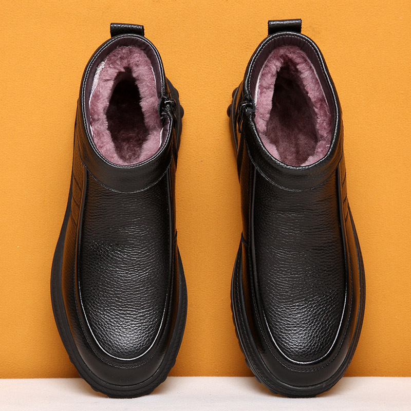 高档男中老年真皮保暖棉鞋