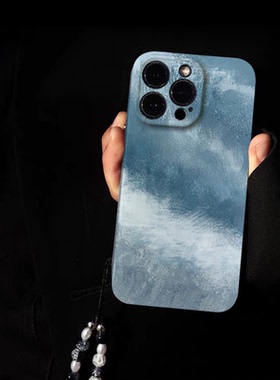 适用于海蓝油画手机壳iPhone12Promax华为p60小米13苹果14/15风景油画vivox90一加ace2蓝色大海oppoReno8OPPO
