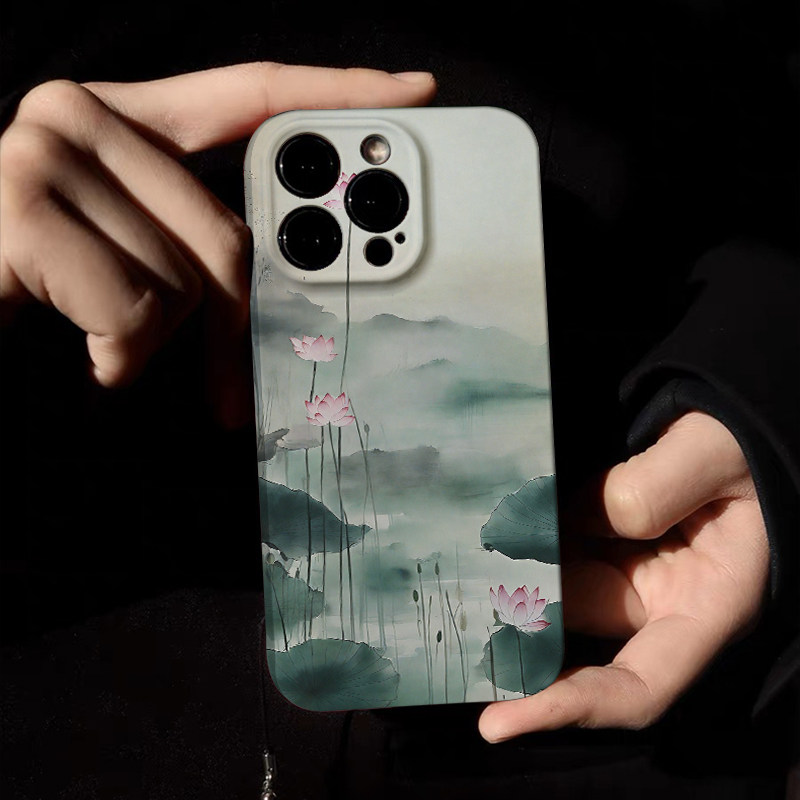 新款【出水芙蓉】适用小米苹果15Promax手机壳iPhone13国风轻奢14Pro全包爆款高级感国风国潮硅胶防摔保护套