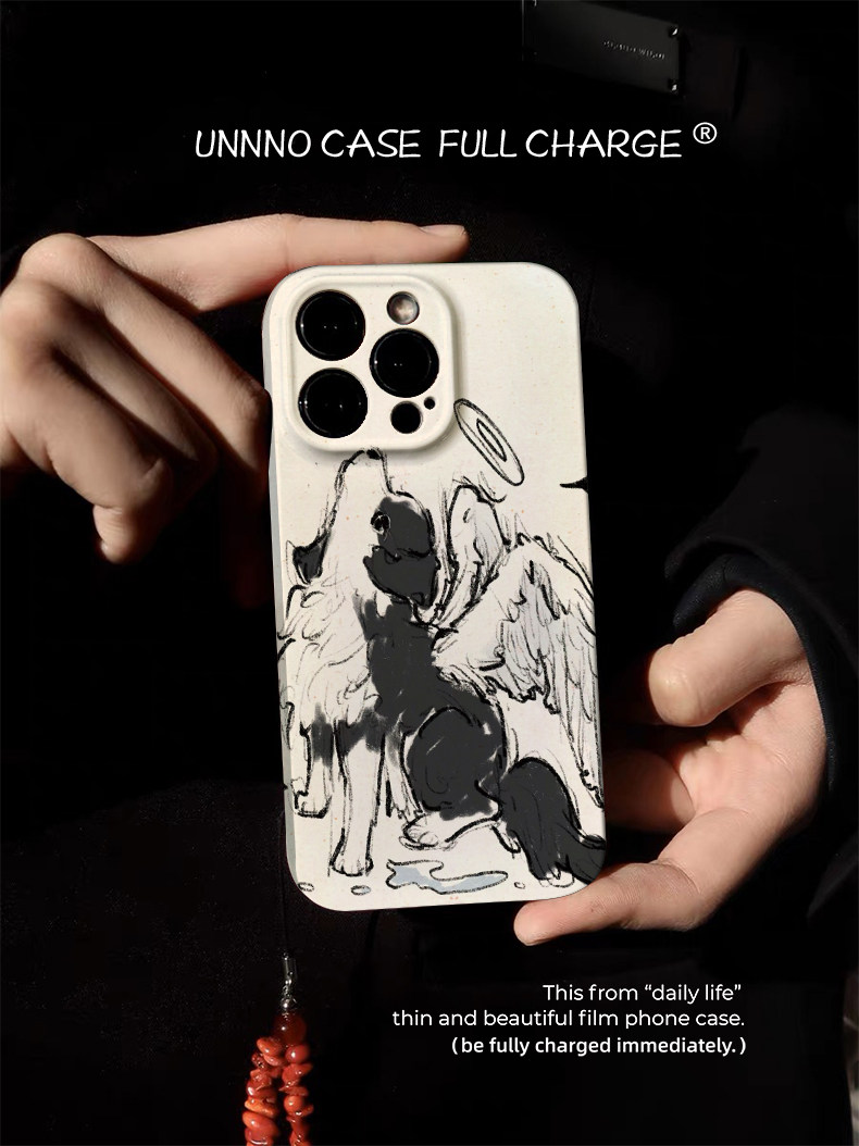 可爱天使狗狗小众艺术新款软壳适用苹果15promax手机壳小米14艺术13Pro款华为MATE60PRO全包式镜头软一加oppo