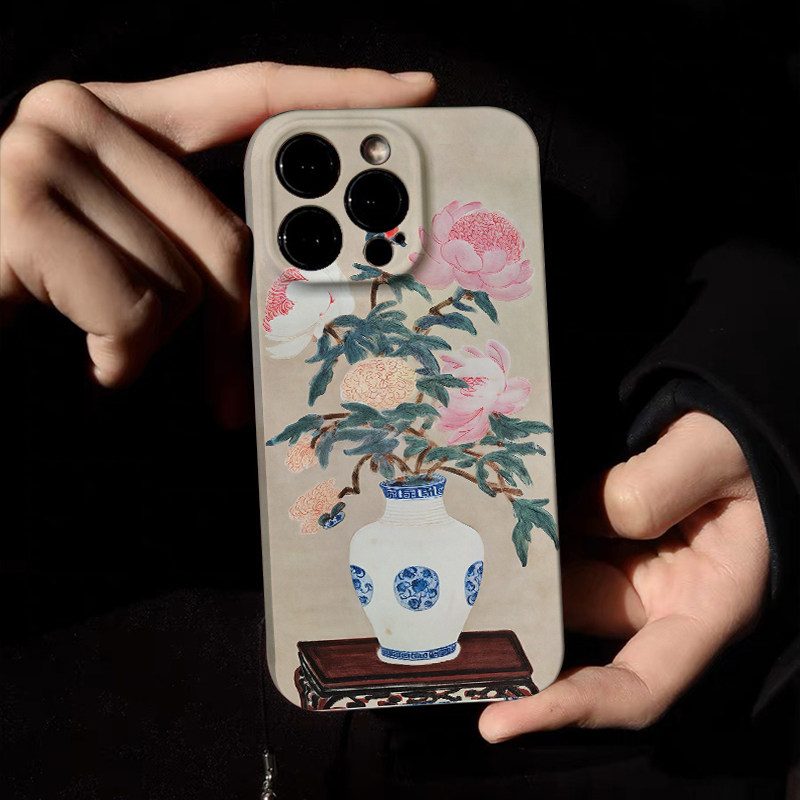 复古【瓶中牡丹】 iPhone苹果15promax手机壳女生流行新款14plus艺术感设计师13春夏女神气质12小众11全包