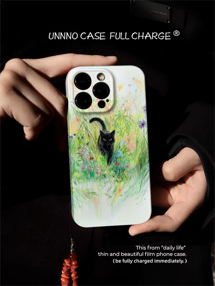 涂鸦草丛猫咪小清新风创意小众原创手机壳适用于iPhone15Promax/14/13苹果15保护套防摔不发黄软壳华为和小米