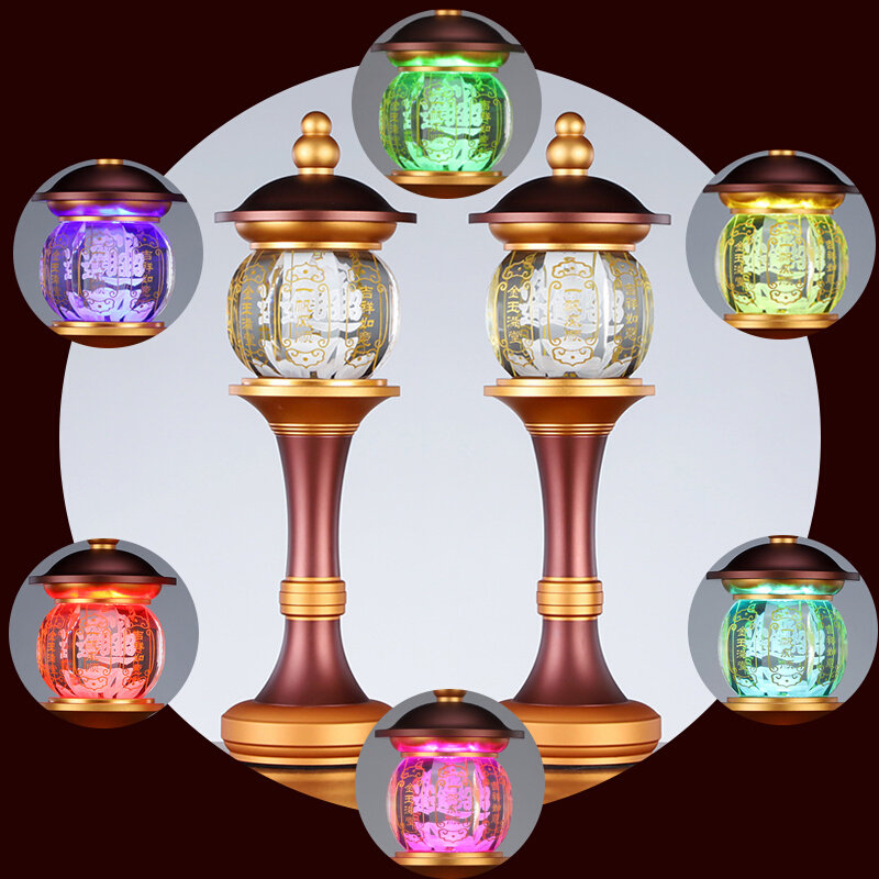 涛羽 水晶招财灯财神供灯七彩LED长明灯一对关公蜡烛灯家用佛供灯